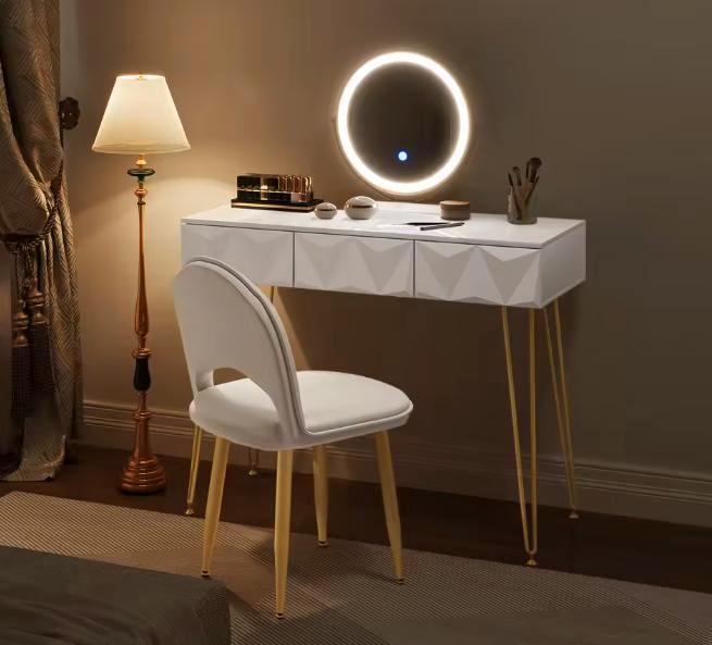 Kaptafel met LED-Spiegel en Stoel – 3 Lades, Wit en Goud, Huis en Inrichting, Tafels | Kaptafels, Nieuw, Verzenden