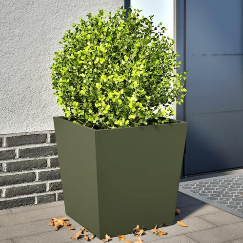 vidaXL Plantenbakken 2 st 50x50x50 cm staal olijfgroen, Tuin en Terras, Bloembakken en Plantenbakken, Nieuw, Metaal, Verzenden