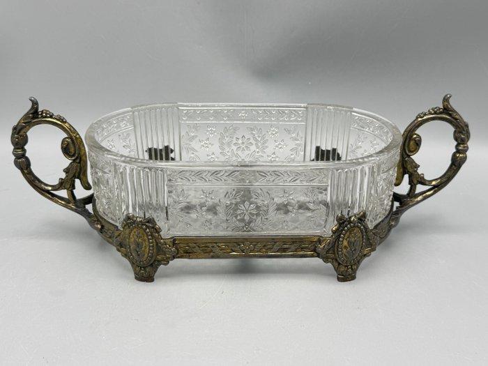 Elegante glazen jardinière met messing montuur - Jardinière, Antiek en Kunst, Antiek | Overige Antiek