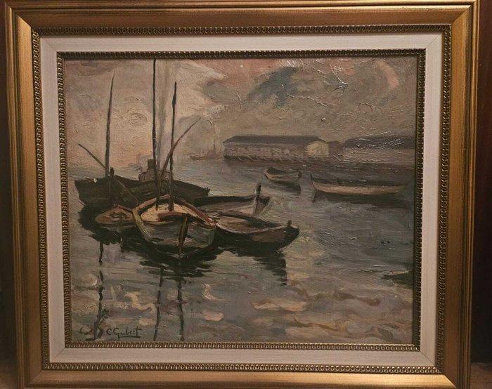Europese school (XX) - Barcos impresionistas - NO RESERVE, Antiek en Kunst, Kunst | Schilderijen | Klassiek