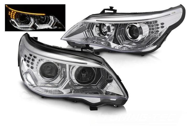 3D LED Angel Eyes koplampen Chrome geschikt voor BMW E60 E61, Auto-onderdelen, Verlichting, Nieuw, Universele onderdelen, Verzenden