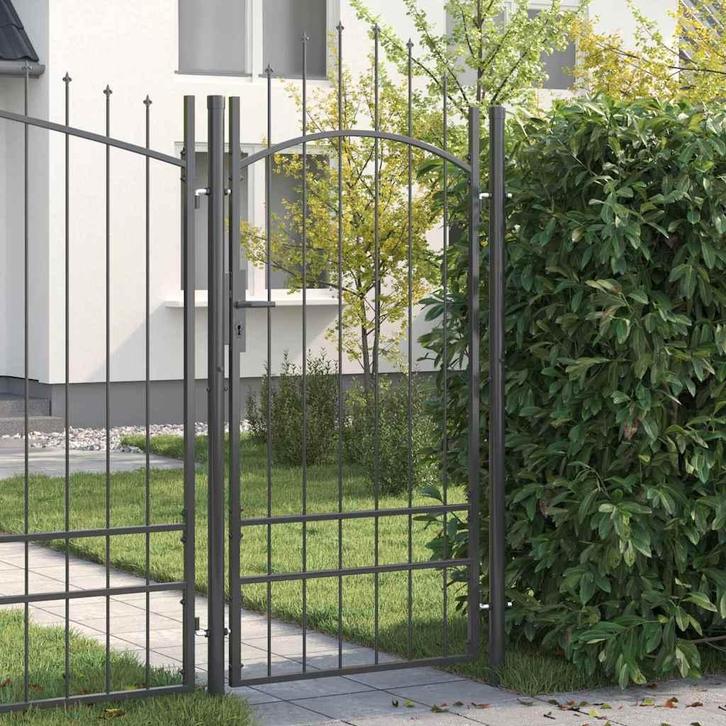 vidaXL Tuinpoort met slot Grijs 100 x 200 cm Staal, Tuin en Terras, Tuinpoorten, Nieuw, Verzenden