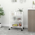 vidaXL Keukentrolley 3-laags 46x26x54 cm ijzer wit, Verzenden, Nieuw
