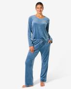 HEMA Dames loungebroek velours middenblauw, Kleding | Dames, Verzenden