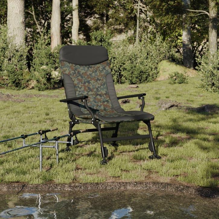 vidaXL Visstoel met armleuning inklapbaar camouflage, Tuin en Terras, Tuinstoelen, Nieuw, Metaal, Verzenden