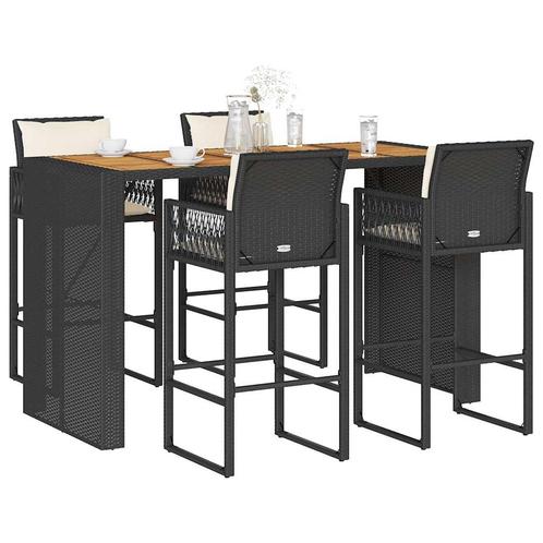 vidaXL 5-delige Tuinbarset met kussens poly rattan acacia, Tuin en Terras, Tuinsets en Loungesets, Nieuw, 4 zitplaatsen, Rotan