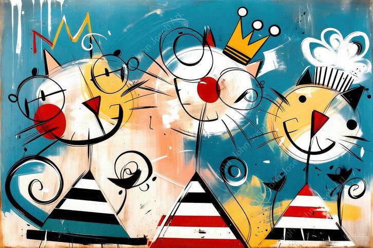 John Joseb Art canvas schilderij poezen herman brood stijl, Huis en Inrichting, Woonaccessoires | Schilderijen, Tekeningen en Foto's