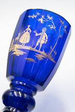 Antique Moser Cobalt Faceted Painted Glass Goblet mid 19th, Antiek en Kunst, Antiek | Glas en Kristal