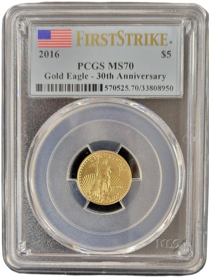Gouden American Eagle 1/10 oz 2016 PCGS MS70 30th, Postzegels en Munten, Munten | Amerika, Midden-Amerika, Losse munt, Goud, Verzenden