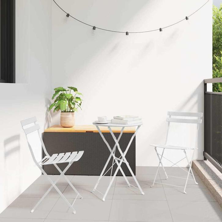 vidaXL Vouw Bistro Set 3 pcs Wit Staal, Tuin en Terras, Tuinsets en Loungesets, Nieuw, Rvs, Verzenden