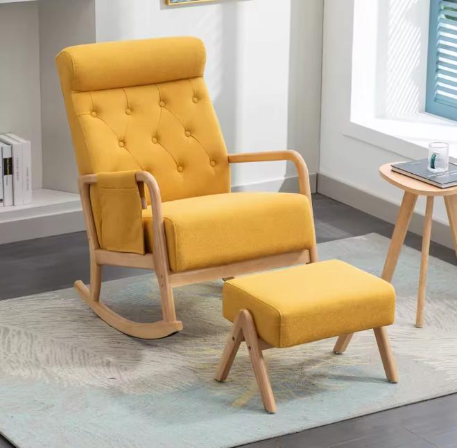 Schommelstoel met Poef – Rotan Look &amp; Comfort Rugsteun, Huis en Inrichting, Bureaustoelen, Nieuw, Verzenden