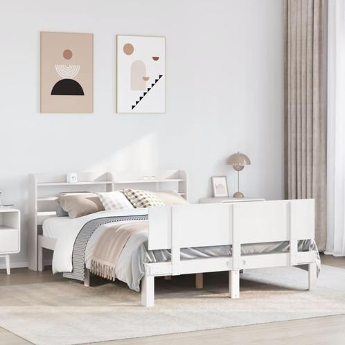 vidaXL Bedframe met hoofdbord massief grenenhout wit 120x190, Huis en Inrichting, Slaapkamer | Bedden, 120 cm, 190 cm of minder