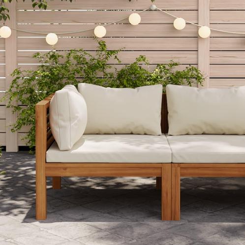 vidaXL Hoekbank sectioneel met crèmewitte kussens acaciahout, Tuin en Terras, Tuinsets en Loungesets, Nieuw, Hardhout, Verzenden