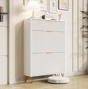 Wit Schoenenkastje met Lade en Dubbel Schoenenrek