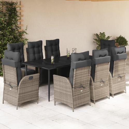 vidaXL 9-delige Tuinset met kussens poly rattan grijs, Tuin en Terras, Tuinsets en Loungesets, Tuinset, Nieuw, 8 zitplaatsen, Rotan