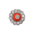 Vintage platina entourage ring met diamant en bloedkoraal, Ophalen of Verzenden, Nieuw