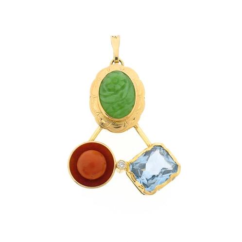 Gouden hanger met cluster van edelstenen (zirconia), Sieraden, Tassen en Uiterlijk, Bedels, Gebruikt, Overige merken, Goud, Ophalen of Verzenden