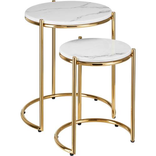 Bijzettafel Ellsa, marmeren blad, stalen frame - wit/goud, S, Huis en Inrichting, Tafels | Bijzettafels, Verzenden