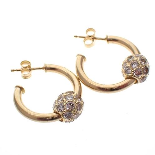 Gouden oorringen met bolletjes hanger met zirconia | Ø 20.., Sieraden, Tassen en Uiterlijk, Oorbellen, Overige kleuren, Gebruikt