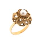 18 Krt. gouden ring gezet met parel (geelgoud, diamant), Sieraden, Tassen en Uiterlijk, Ringen, Gebruikt, Overige kleuren, Ophalen of Verzenden