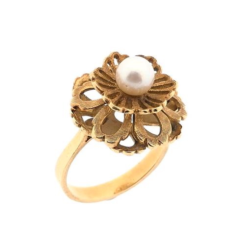 18 Krt. gouden ring gezet met parel (geelgoud, diamant), Sieraden, Tassen en Uiterlijk, Ringen, Dame, Met edelsteen, Overige kleuren
