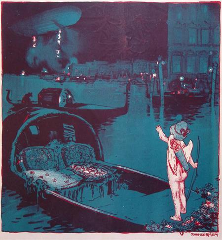 Spotprent over liefdesengel Kupido in Venetië (lijst optie), Antiek en Kunst, Kunst | Litho's en Zeefdrukken, Verzenden