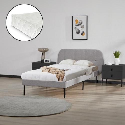 Gestoffeerd bed Porvoo met bedbodem en matras 90x200 cm grij, Huis en Inrichting, Slaapkamer | Bedden, Nieuw, Verzenden