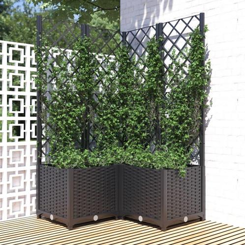 vidaXL Plantenbak met latwerk 80x80x136 cm polypropeen zwart, Tuin en Terras, Bloempotten, Nieuw, Verzenden