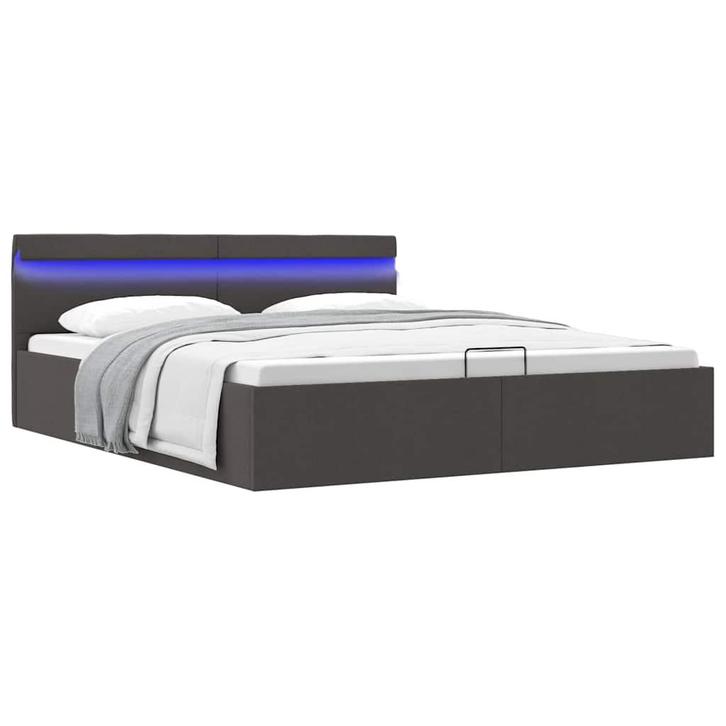 vidaXL Bedframe met opbergruimte en LED stof donkergrijs, Huis en Inrichting, Slaapkamer | Bedden, 80 cm, 200 cm, Grijs, Eenpersoons