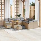 vidaXL Tuin Sofa Set met kussen met opslag Beige Poly riet, Verzenden, Nieuw, Rotan