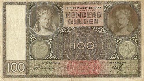 Bankbiljet 100 gulden 1930 Luitspelende vrouw Zeer Fraai, Postzegels en Munten, Bankbiljetten | Nederland, Verzenden