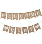 Jute slinger Welcome Baby met 2 harten, Verzenden, Nieuw, Geboortebord
