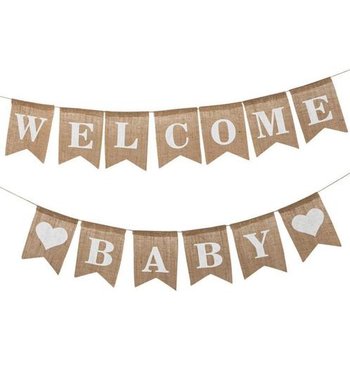 Jute slinger Welcome Baby met 2 harten, Kinderen en Baby's, Kraamcadeaus en Geboorteborden, Geboortebord, Nieuw, Verzenden