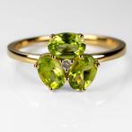 Ring - 14 karaat Geel goud - 1.65ct. tw. Olivijn - Diamant -, Sieraden, Tassen en Uiterlijk, Ringen, Nieuw