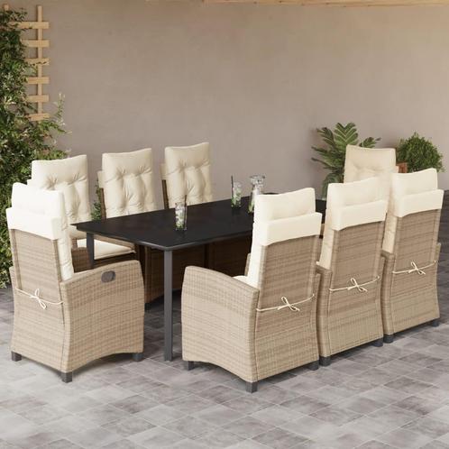 vidaXL 9-delige Tuinset met kussens poly rattan beige, Tuin en Terras, Tuinsets en Loungesets, Tuinset, Nieuw, 8 zitplaatsen, Rotan