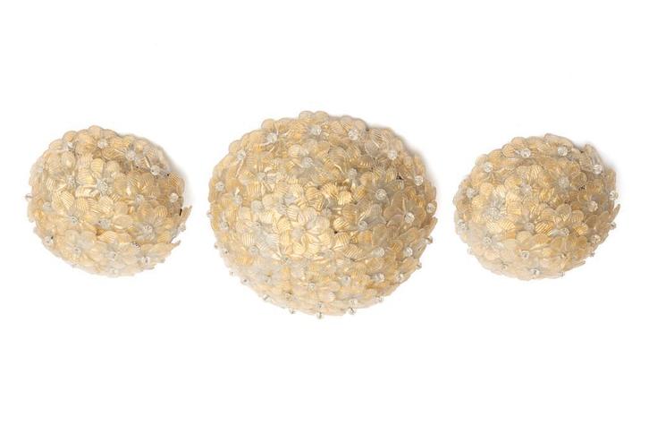 Plafond of wandlampen (3x) Murano gold flake, Huis en Inrichting, Lampen | Plafondlampen, Gebruikt, Ophalen