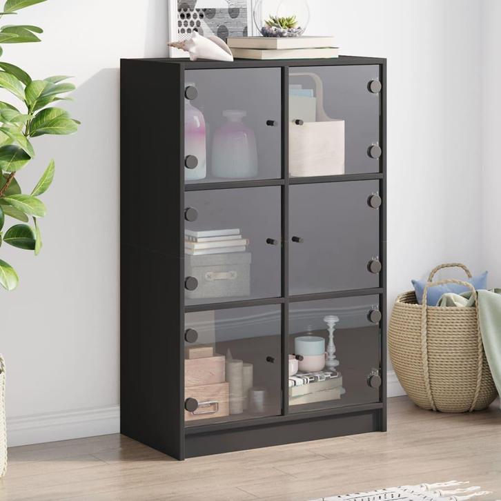 vidaXL buffetkast met deuren 68x37x109 cm bewerkt hout zwart, Huis en Inrichting, Kasten | Buffetkasten, 50 tot 75 cm, Nieuw, Overige houtsoorten