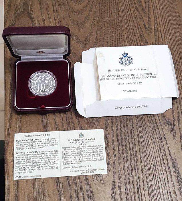 San Marino. 10 Euro 2009 10 Years EMU Proof (Zonder, Postzegels en Munten, Munten | Europa | Euromunten