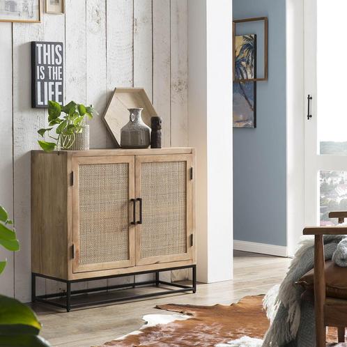 *WOONWINKEL* Mangohouten Dressoir Met Rotan, Huis en Inrichting, Kasten | Dressoirs, Nieuw, Verzenden