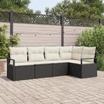 vidaXL 5-delige Tuinbank Set met Kussens in Zwart van Poly, Tuin en Terras, Tuinsets en Loungesets, Verzenden, Nieuw, Rotan