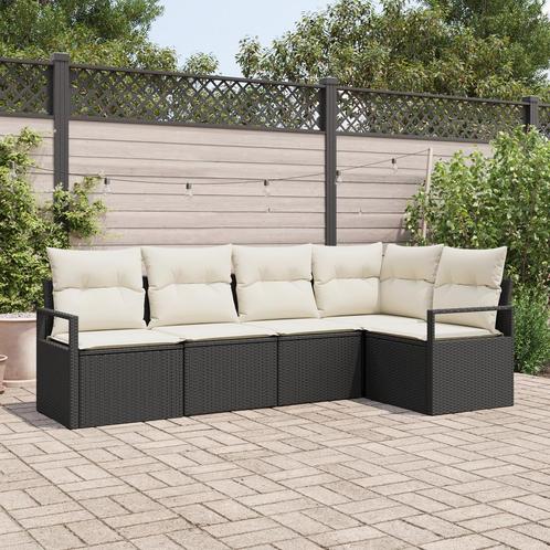 vidaXL 5-delige Tuinbank Set met Kussens in Zwart van Poly, Tuin en Terras, Tuinsets en Loungesets, Nieuw, Rotan, Verzenden