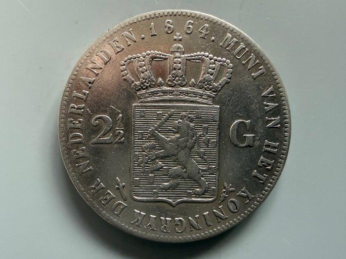 Nederland. Willem III. 2 1/2 Gulden 1864 (Zonder, Postzegels en Munten, Munten | Nederland