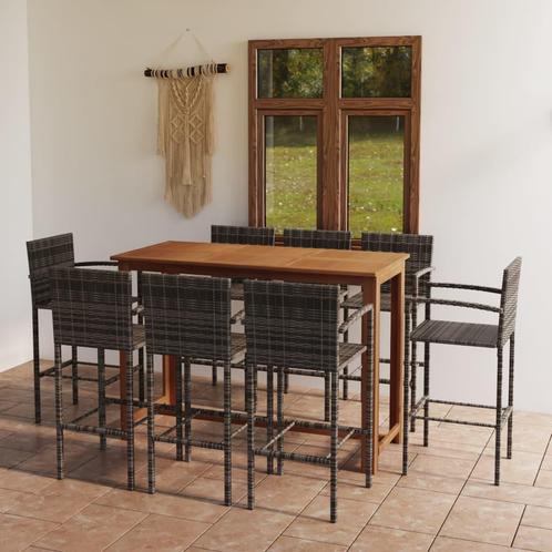 vidaXL 9-delige Tuinbarset grijs, Tuin en Terras, Tuinsets en Loungesets, Nieuw, 8 zitplaatsen, Hardhout, Verzenden