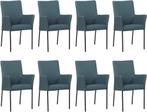 Set van 8 Blauwe leren moderne eetkamerstoelen - Toledo Leer, Overige kleuren, Nieuw, Leer, Ophalen of Verzenden