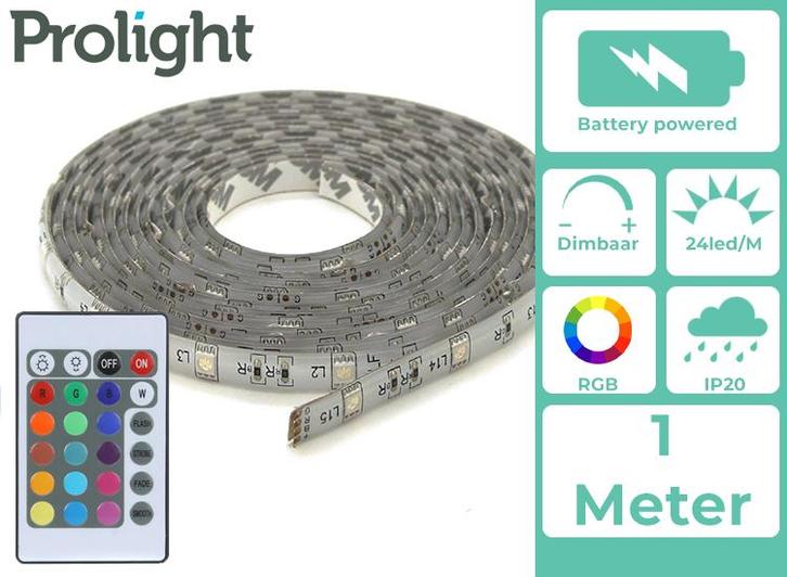 Prolight LED-Strip - Multicolour - 1 Meter - Batterijgevoed, Huis en Inrichting, Lampen | Overige, Nieuw, Verzenden