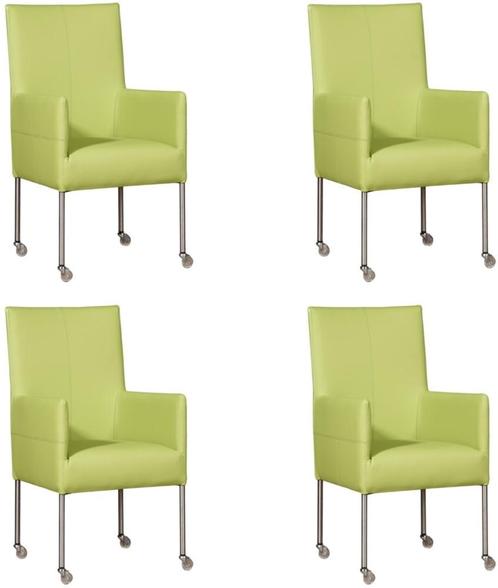 Set van 4 Felgroene leren moderne eetkamerstoelen - poot ron, Huis en Inrichting, Stoelen, Vier, Overige kleuren, Nieuw, Leer