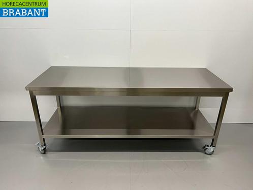 HCB RVS Verrijdbare Werktafel Tafel Op Wielen 200 x 70 x 85, Zakelijke goederen, Horeca | Keukenapparatuur, Nieuw in verpakking