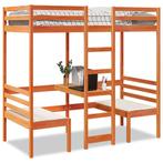 vidaXL Hoogslaper met bureau en stoelen grenenhout wasbruin, 90 cm, Eenpersoons, Bruin, Verzenden