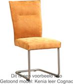 Set van 6 Oranje leren   - poot rond rvs - Toledo Leer Manda, Nieuw, Vijf, Zes of meer stoelen, Modern, Leer