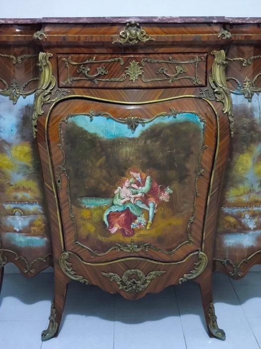 Hoog dressoir - Brons, Hout, Marmer, Verf - bediende, Antiek en Kunst, Curiosa en Brocante